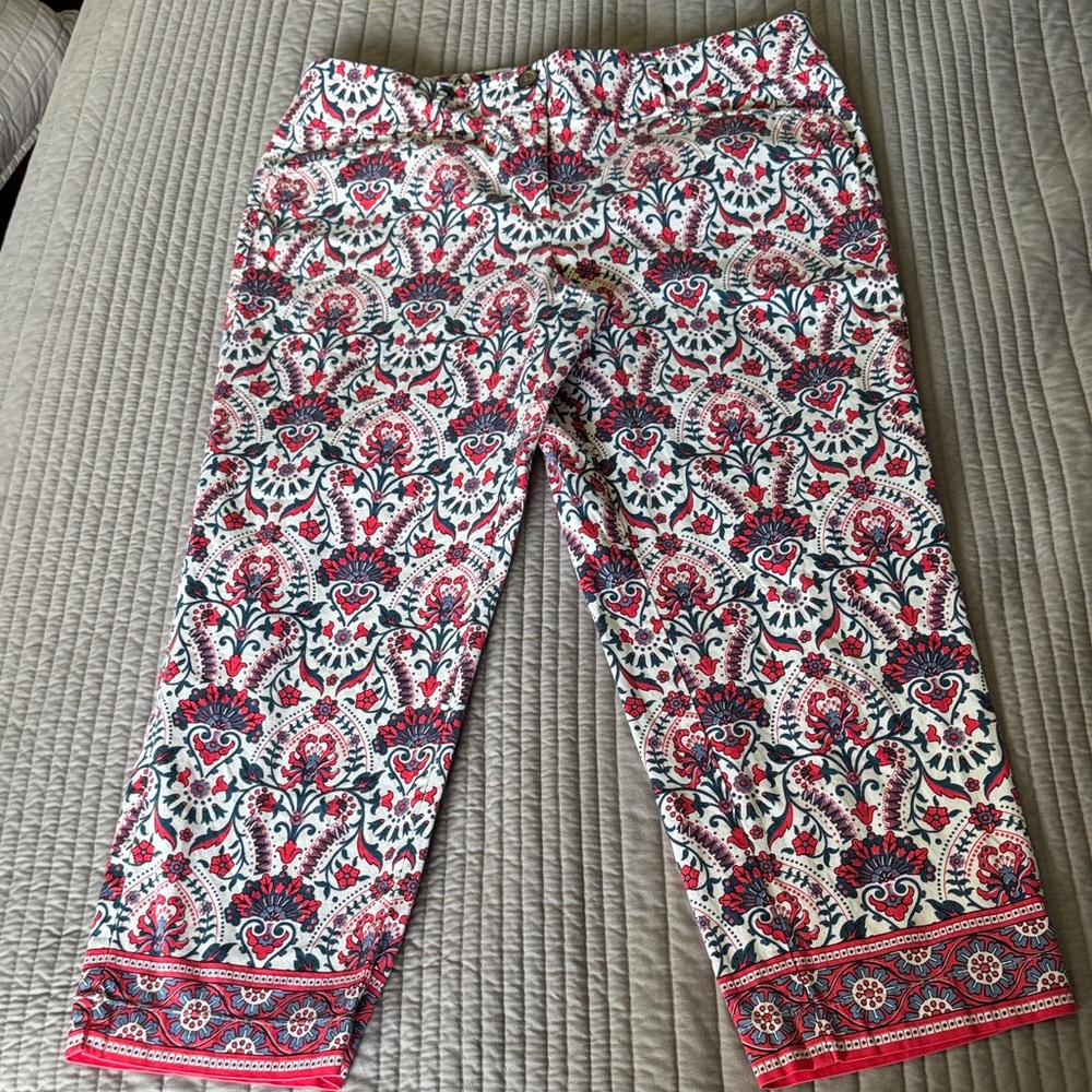 LOFT Red and Blue Patterned Cropped Pants